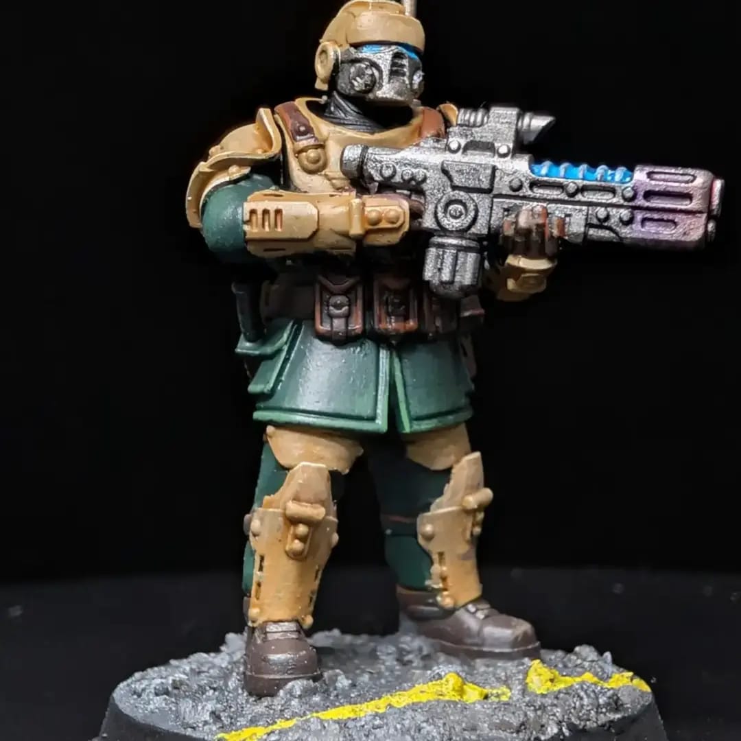 Custom Cadian Shock Trooper in green and khaki with a plasma weapon