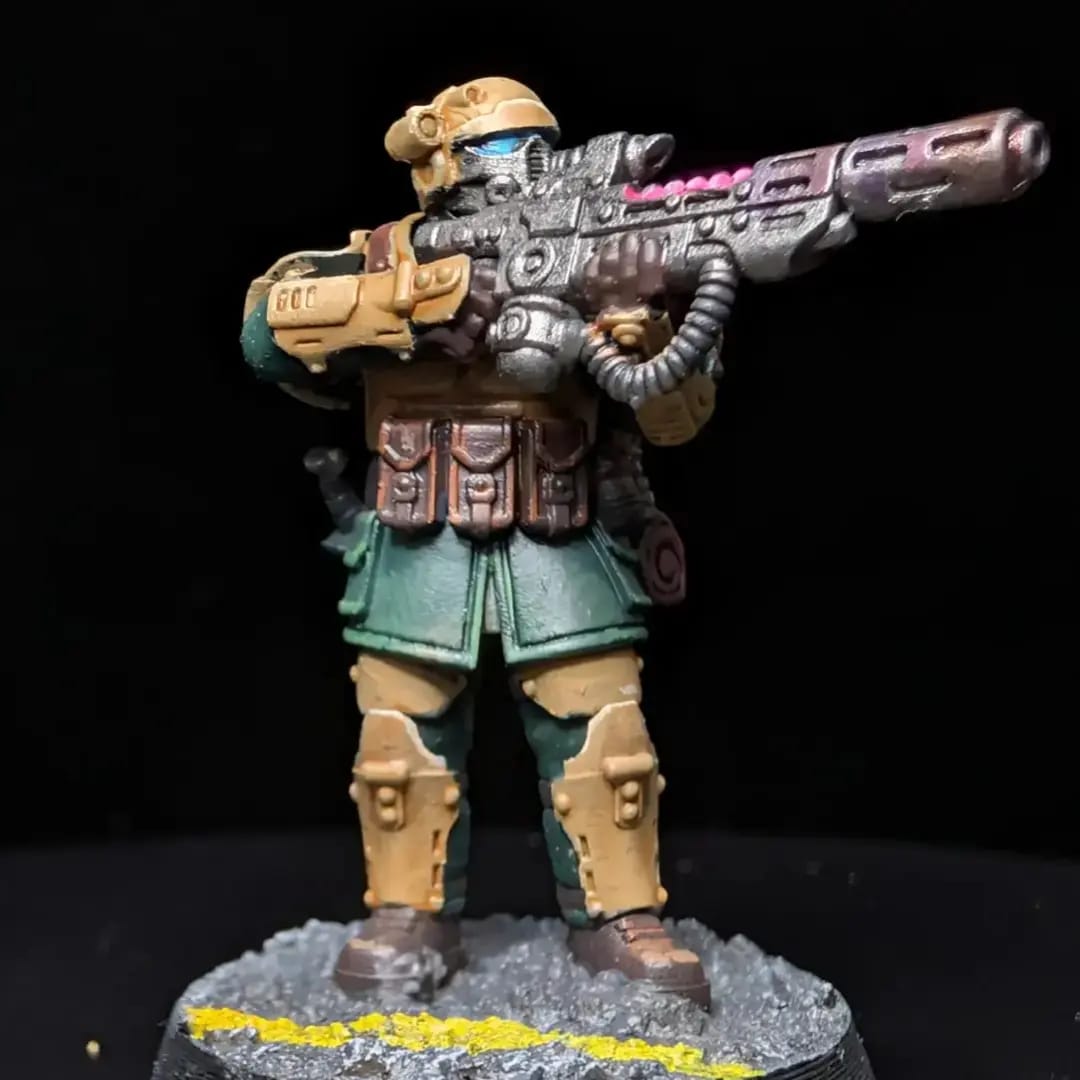 Custom Cadian Shock Trooper side view showing pack and webbing detail